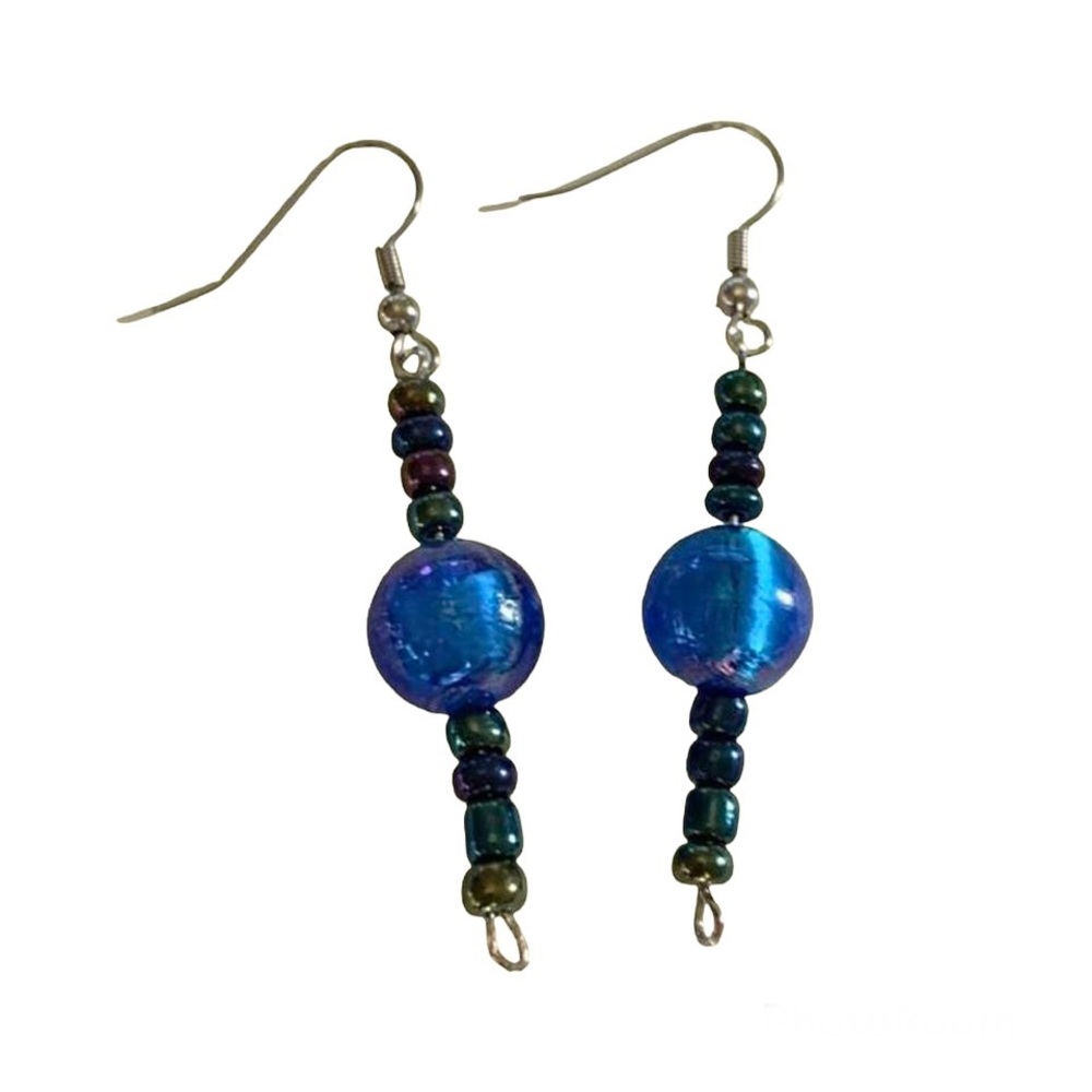 Handmade Blue Glass Bead Drop Earrings